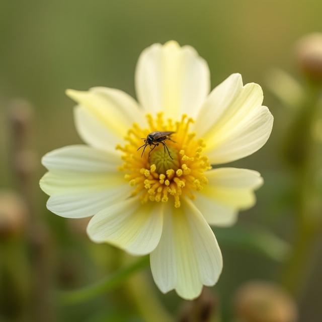 Macro di un fiore di campo in una composizione rustica.